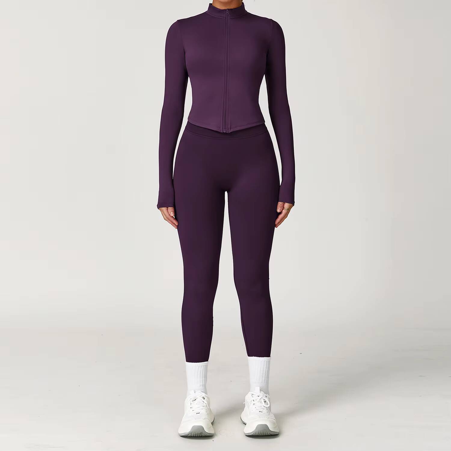 Women Stand Neck Full Zipper Jacket Yoga Tracksuit Lady Scrunch Butt Hip Lift Pants Gym Suit Female Long Sleeves Sports Sets