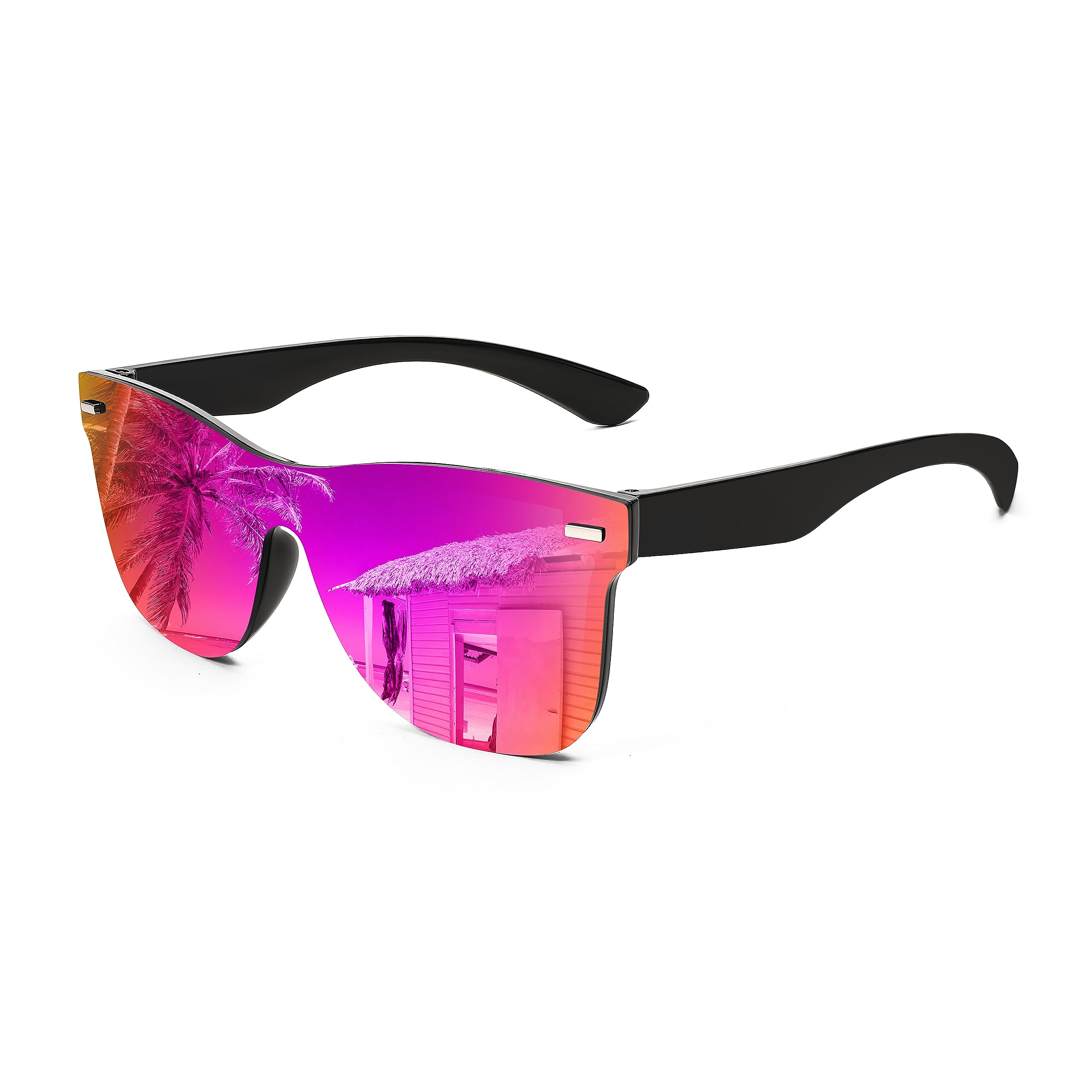 Rimless Mirrored One Piece Lens Sunglasses Trendy Reflective Sun Glasses Outdoor Driving Shades