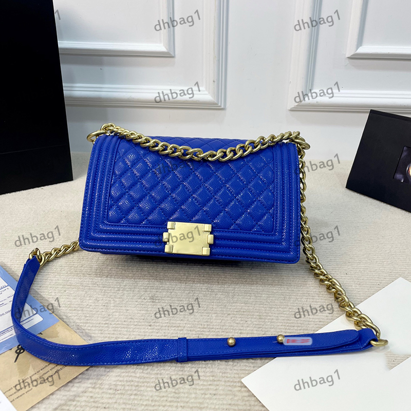 Retro Lady Designer Lady Shoulder Bag Boy Caviar Genuine Leather Cover Gold And Sier Metal Square Buckle Adjustable Shoulder Strap Crossbody Shopping Bags 25Cm