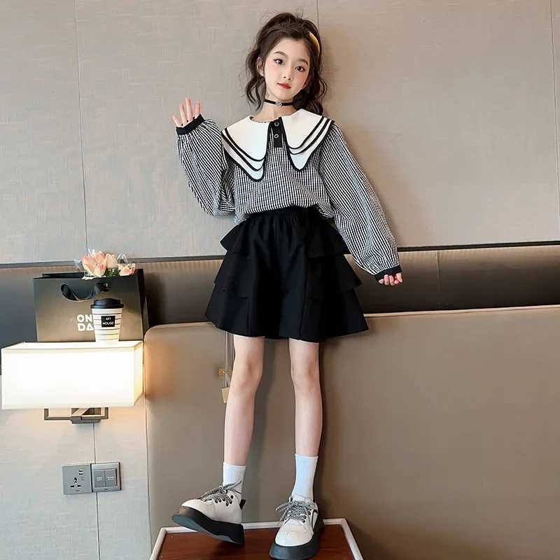Baby Girls Preppy Suit School Kids Clothes for Teenagers Children Clothing Sets Long Sleeve Shirt Skirt 4 6 7 8 9 10 12 Years L250926DMZM