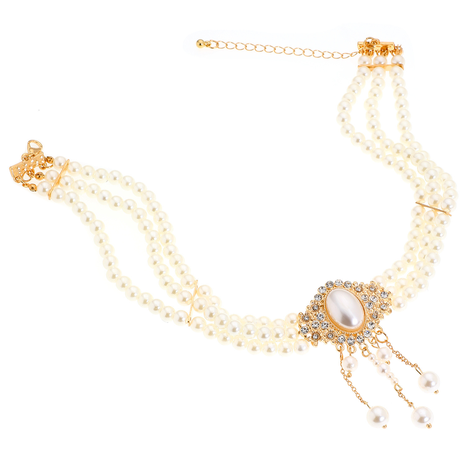 French Court Style Collarbone Chain Elegant Oval Pearl Tassel Necklace With Inlay