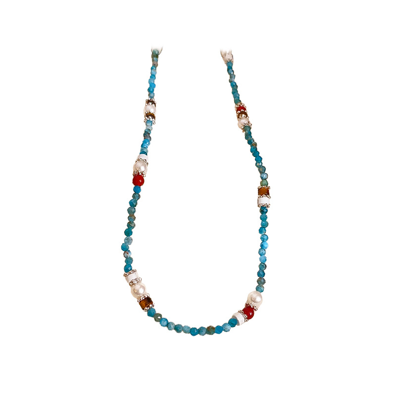 Silver - Toned Beaded Necklace With Turquoise, Pearl And Red Accents Delicate Daily & Elegant Jewelry Gift For Her High - Quality And Artistic Accesso