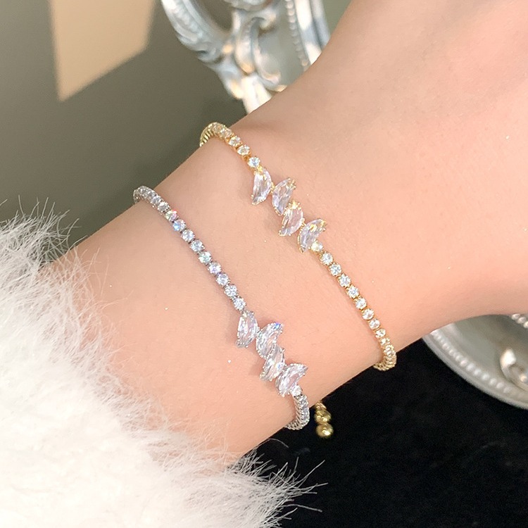 Gold - Toned Crystal - Adorned Bracelet With Teardrop Accents And Delicate Chain Design Delicate Daily & Glamorous Jewelry Gift For Her -Catching Acce