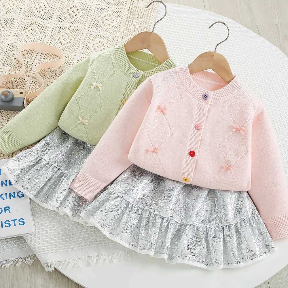 Girls Clothes Sets New Autumn Kids Baby Girl Cardigan Knitted Sweater Outerwear and Sequined Skirt 2pc Clothes Suit Girl Clothes L250926842G