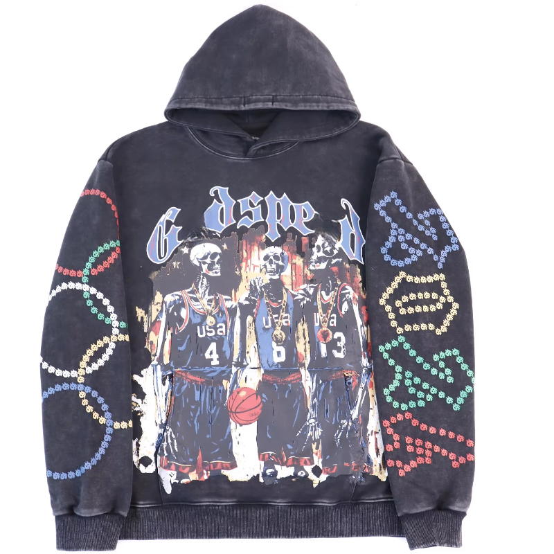 Washed Distressed Hoodie Black Sweatshirts Clothes Men Women Winter Autumn Casual Loose Hooded Pullovers 26ss