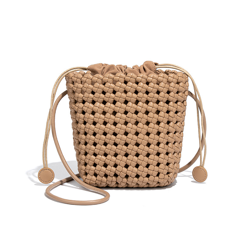 New Hollow Woven Niche Design High-end Bucket PU Windmill Knot Crossbody Textured Phone Bag