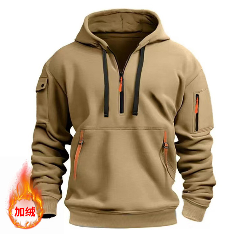 Designer Clothing 2025 Cross-border Autumn Winter Men's Casual Multi-zipper Arm Pocket Luxury Hoodie Sweatshirt Pullover Large Size Fleece Hoodie