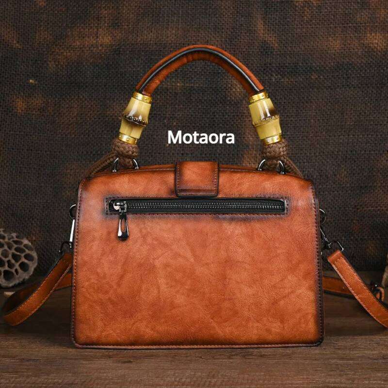 Motaora New Emed Shoulder Bag For Women's Vintage Handmade Handbag Female PU Leather Big Capacity Crossbody Bags Purse