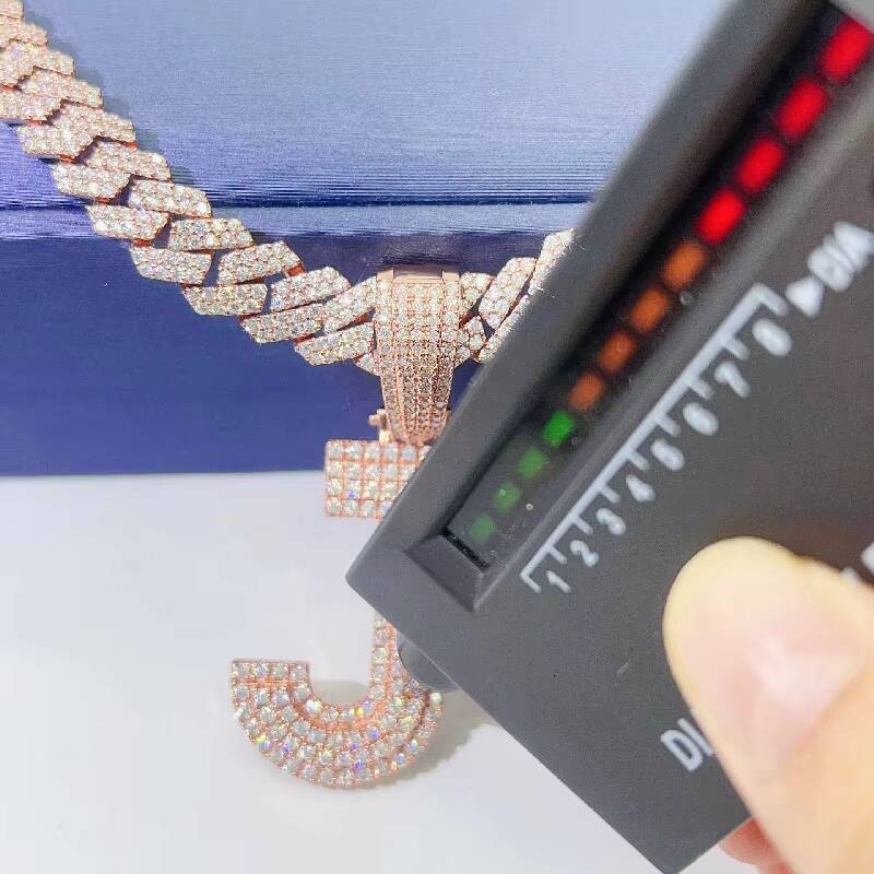 Ins Hot Selling Personality 925 Silver InlayDColor Can Be Worn15mm Width Cuban Link Chain Hip Hop Letter Pendant