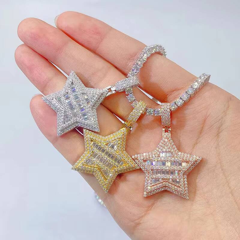 Custom Iced Out Bling Hip Hop Jewelry 925 Sterling Silver Men Women Star Moissanite Pendant