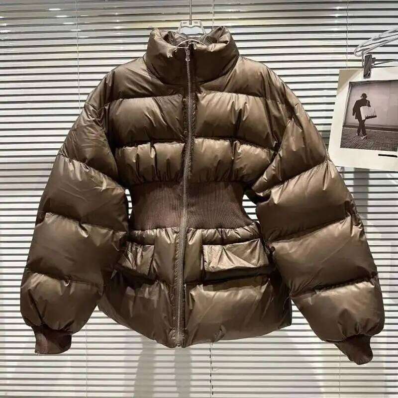 Winter New Item Niche Stand Up Collar Threaded Waist Cotton-Padded Coat For Women Fashion Zipper Warm Jacket