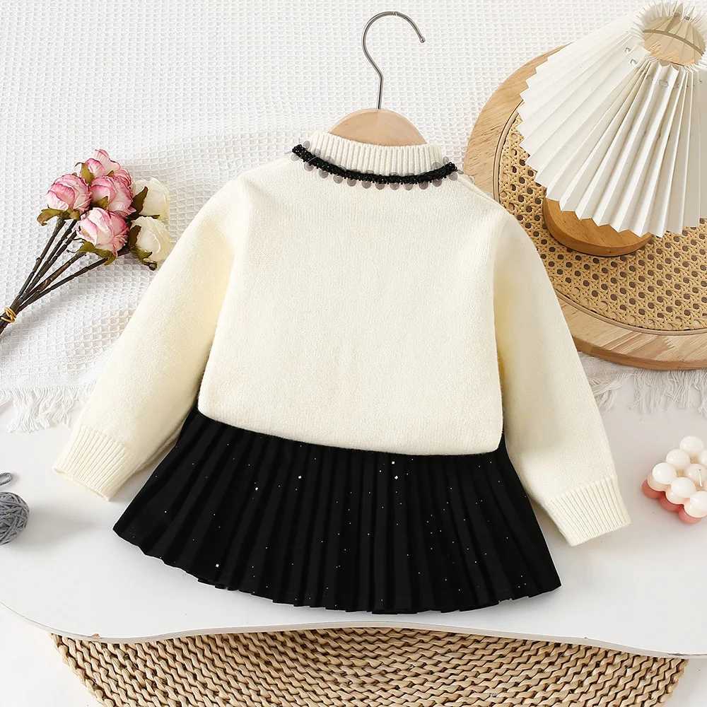 LILIGIRL Girl Clothing Set 2025 Autumn New Love Sequined Lace Collar Sweater Skirt Knitted Girls Twopiece Suit L250926FEPZ