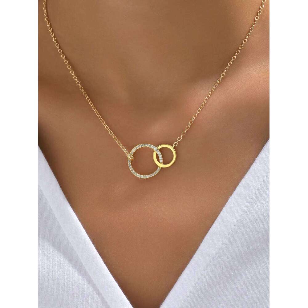 Stainless Steel Necklaces for Women Fashion Thin Chain Minimalist Dainty Double Circle Pendant Necklace on The Neck Jewelry