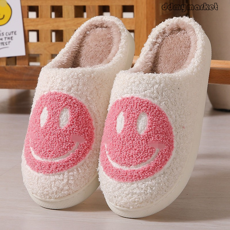 Mushroom Winter Smiley Shoes for Women Indoor Home Rainbow Plush Warm Cotton Slippers ddmymarket