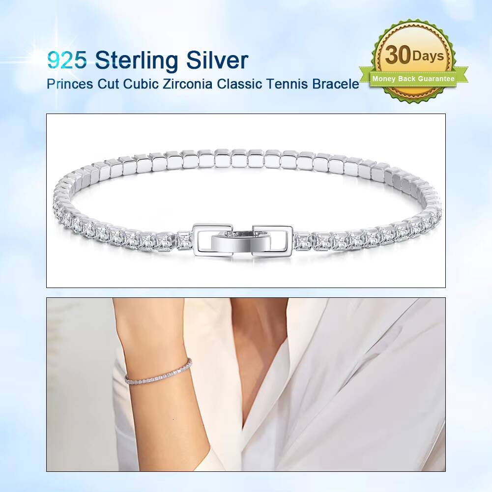 RINNTIN SB114 Wholesale Iced Out CZ Chain Jewelry Men Women Silver 30mm Princes Cut Cubic Zirconia Tennis Bracelet