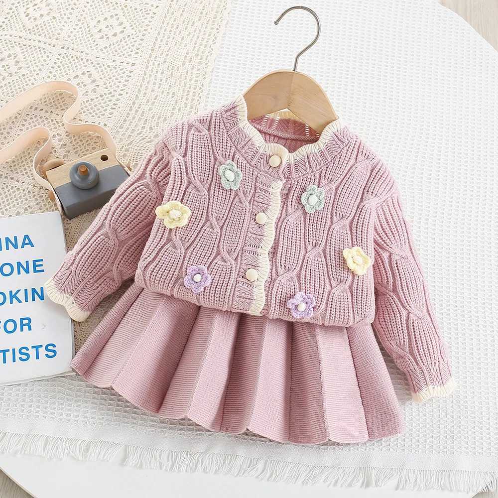 Girls Winter Knit Set Cardigan Skirt 2Piece Outfit Cozy Toddler Girl Clothes Ages 26 Baby Girl Clothes L250926AV2P