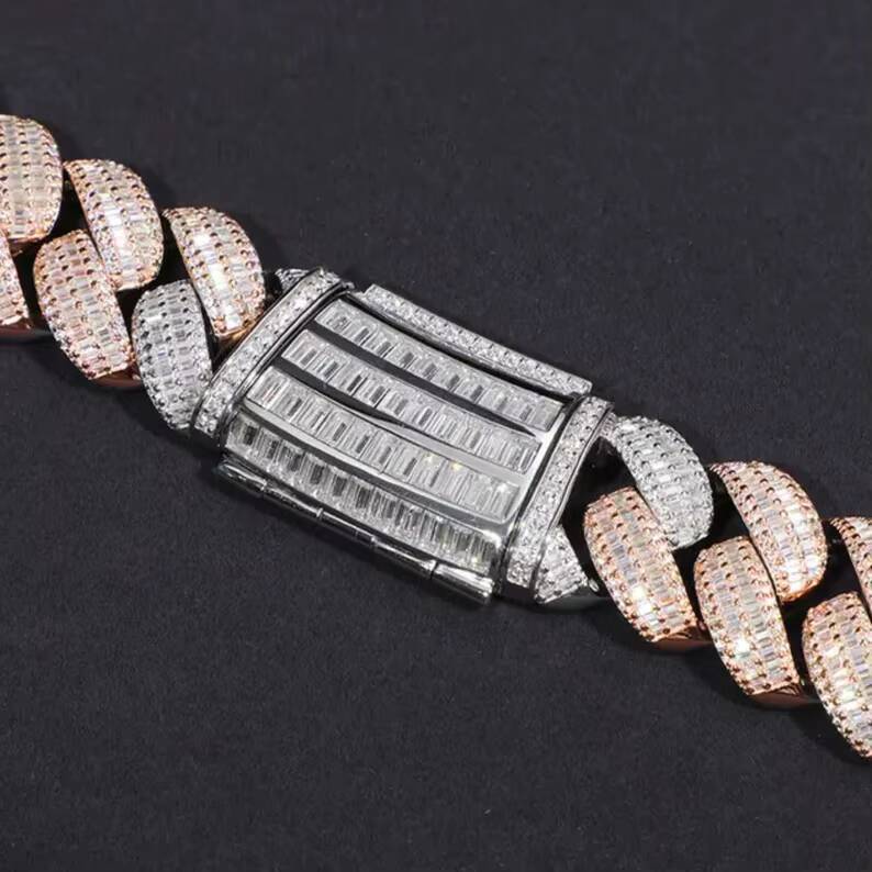 25mm Hiphop Cuban Necklace 925 Sterling Silver Iced Out Baguette Miami VVS Moissanite Cuban Chain