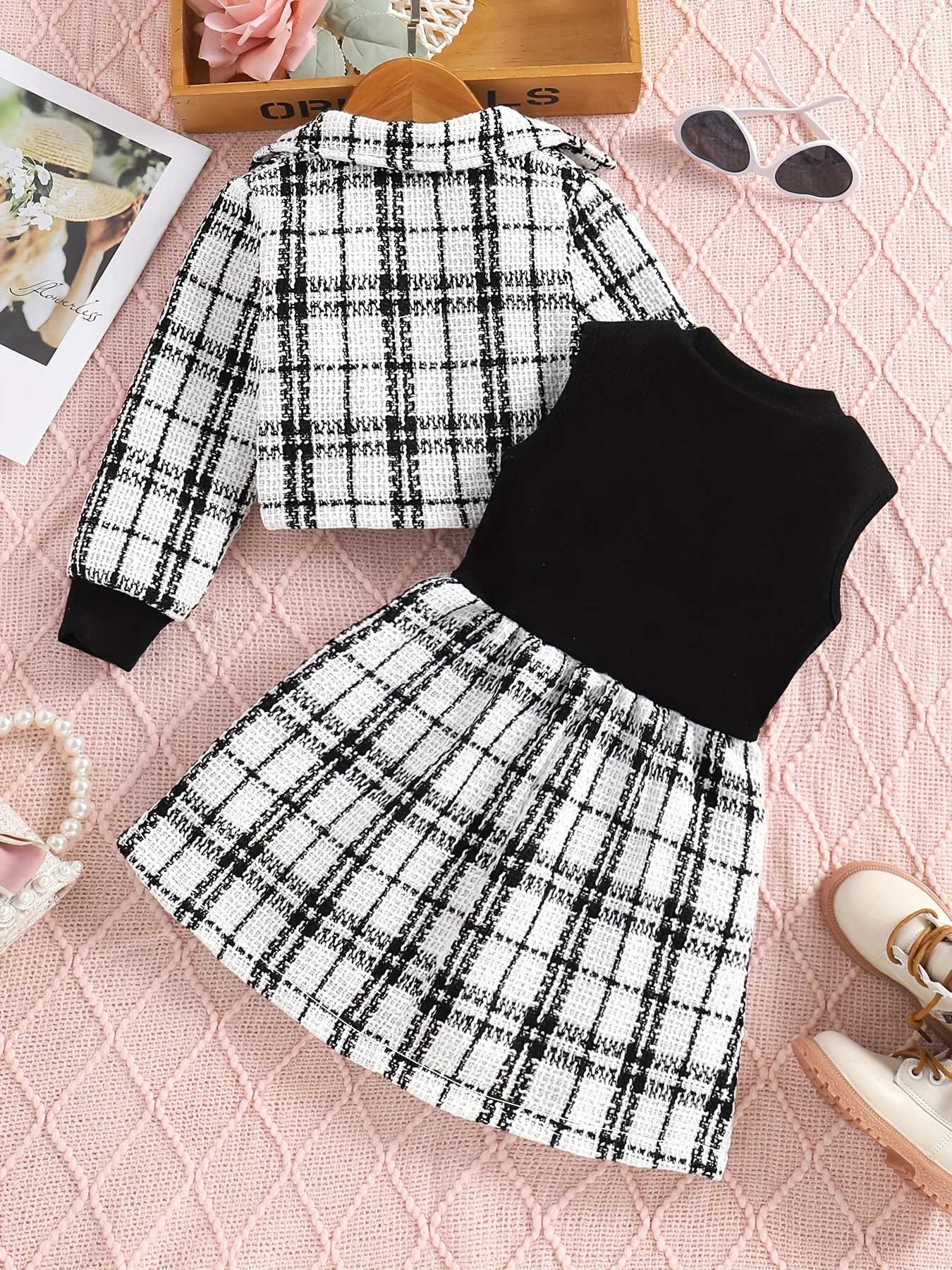 New Girls 3Piece Tartan Suit Set Spring Autumn Formal Dress Casual Vest Pants for Banquet Party L2509263A1F