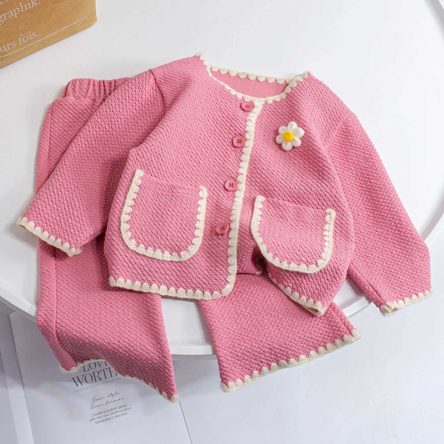 Children Clothing Set 2024 Girls Spring Autumn Children Clothing Girl Baby Set Flower cardigan jacket with pants twopiece set L2509264V46