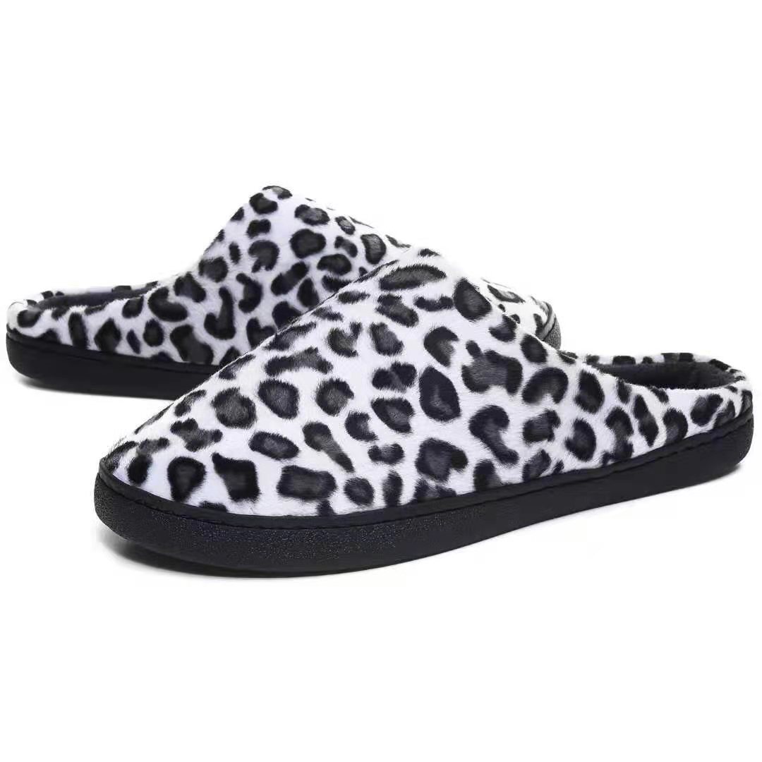 Leopard Print Memory Foam Shoes Round Toe Home Warm Simple Shallow Mouth Black Cotton Slippers ddmymarket