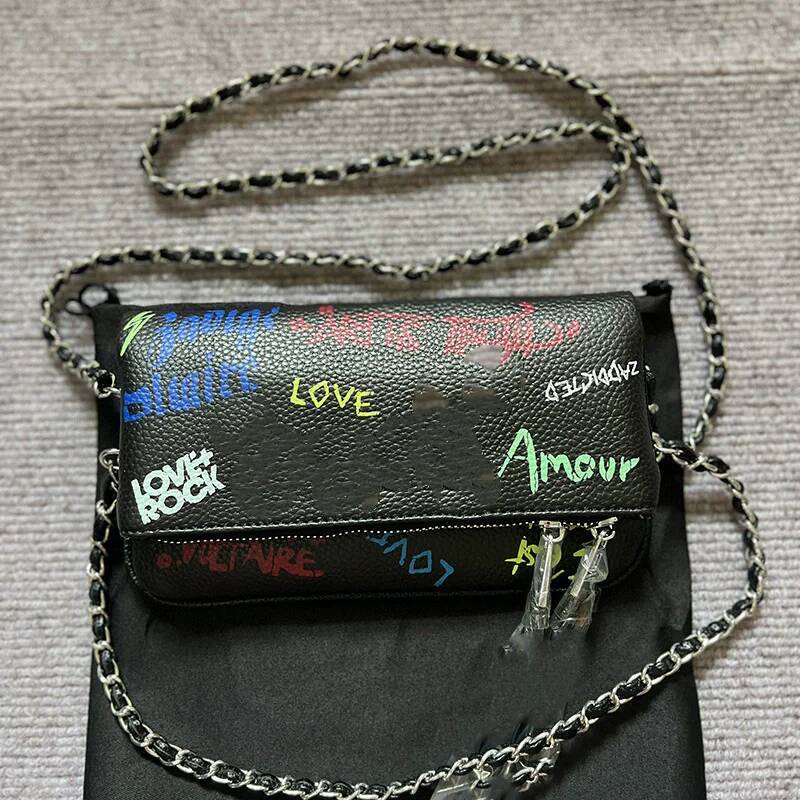 New Graffiti Illustration Printed Classic Fashion Versatile Chain Flip Back Shoulder Wings Women's Bag ita bag high-quality