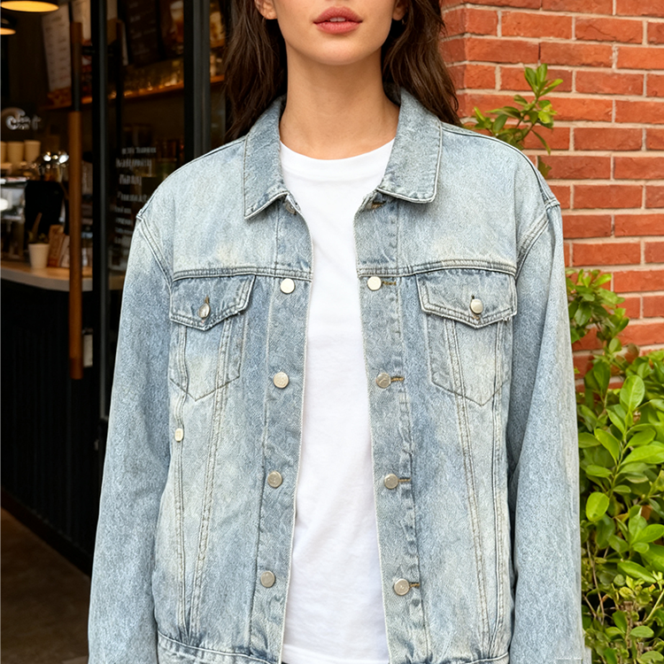 Women's Outerwear & Coats Women's Light Blue Denim Jacket, Classic Lapel Button Down Jean Coat with Multiple Pockets for Casual Daily & Stre