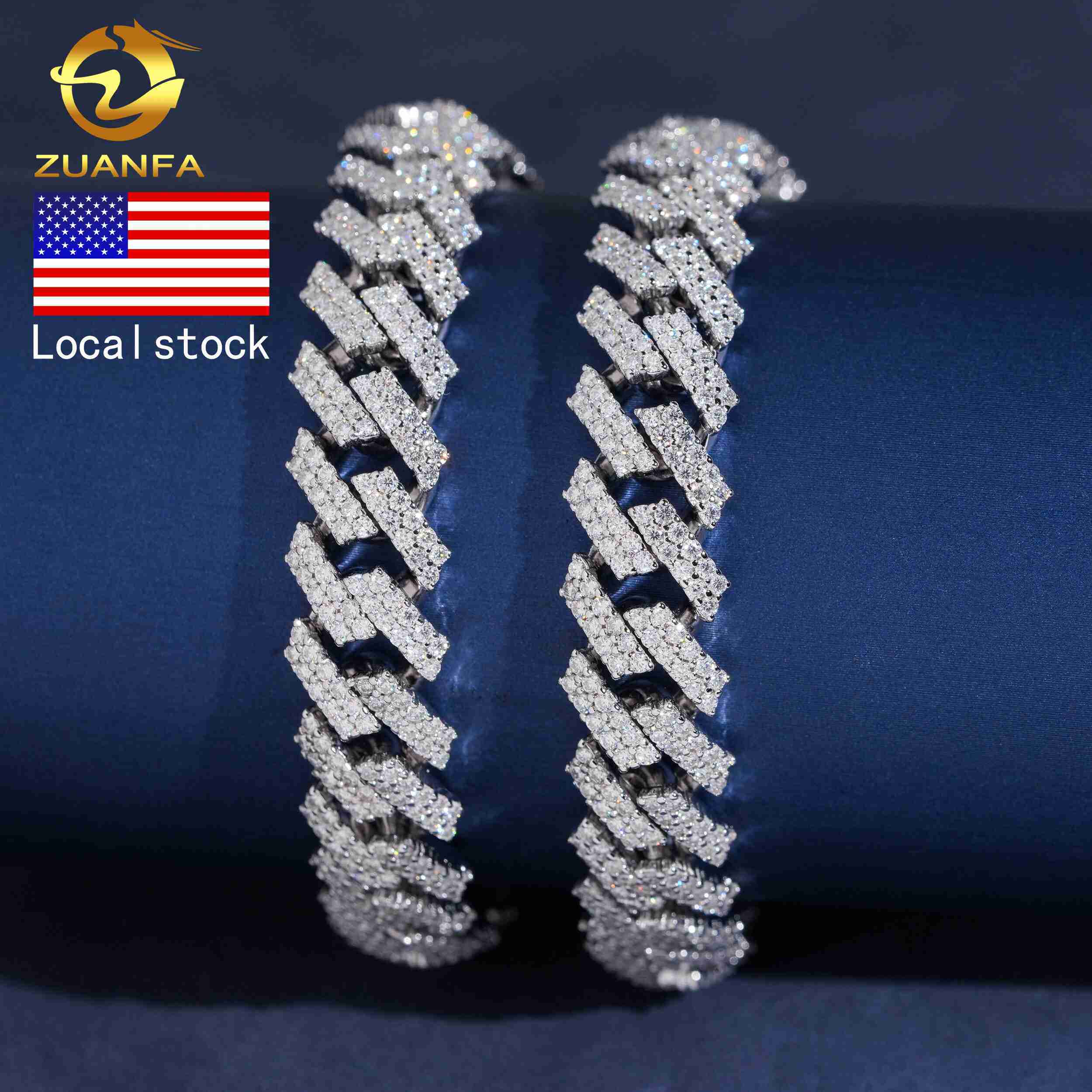 USA Local Fast Shipping 12MM Custom Hip Hop Jewelry Iced Out Diamond 925 Silver VVS Moissanite Cuban Link Chain Bracelet