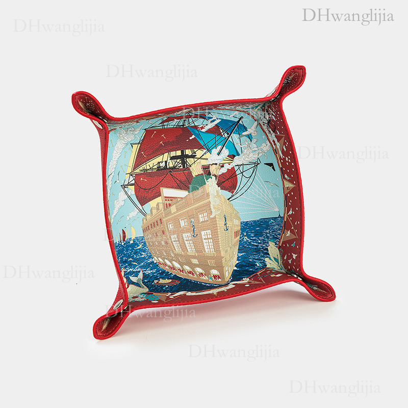 DH Luggage Accessories Live New Style Colorful Sailboat Print Cultural Play Bracelet Necklace Storage Box Leather Plate