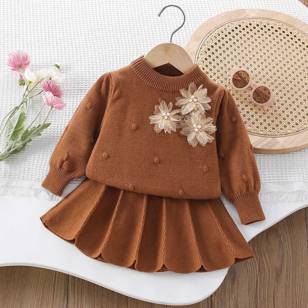 Girls Dress Clothing Sets Spring Autumn Children Woolen Jersey Sweaters Tops Skirts Kids Fashion Suit For Baby Knitted Outfits 2 L250926H0L0