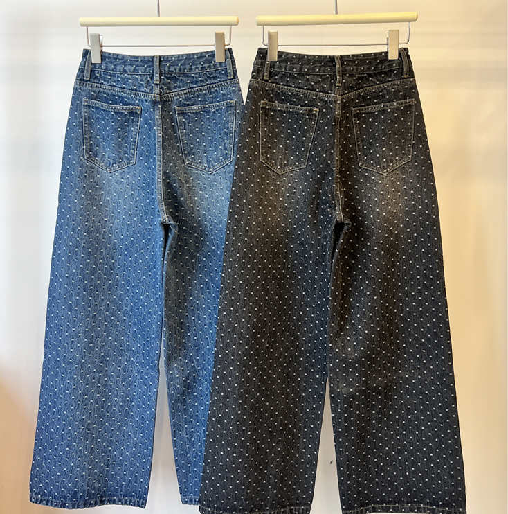 Women's Retro Casual Spotty Wide-Leg Jeans High-Waisted Slimming Loose Polka Dot Denim Pants CK001 Z260313