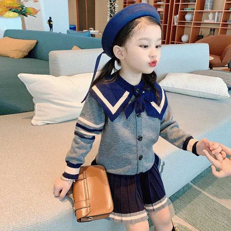 Spring and Autumn Girls College Style Set New Childrens Knitted Cardigan CoatHalf Skirt Two Piece Set L25092651YH