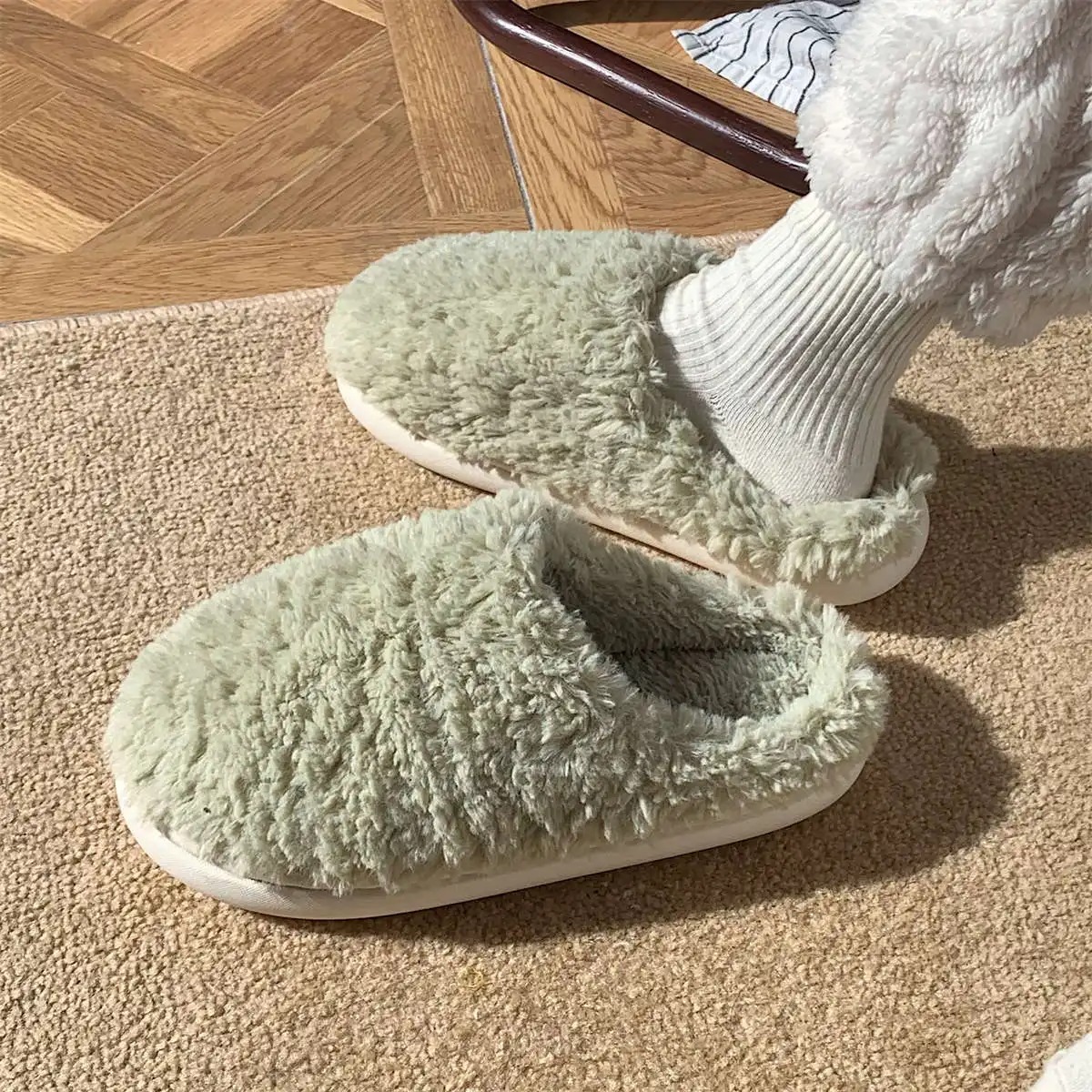 Cute Ladies' Fluffy Plush House Sliders Comfortable Inside Flat Slips with a Touch of Japanesestyle Elegance Home Slippers Women Girls Cute Fluff