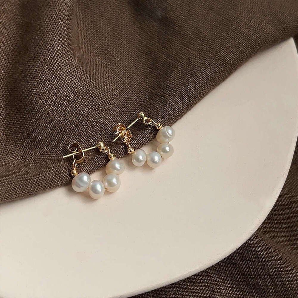 Baroque Natural Pearl Earrings for Women French Style Elegant Studs Niche High-end Light Handmade Ear Jewelry