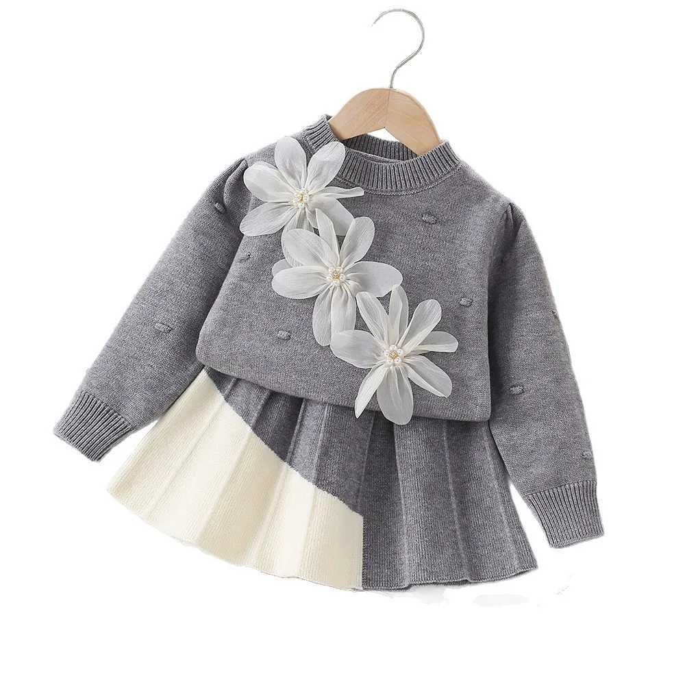 Girls Knitted Clothes Sets Autumn Winter Children Woolen Jersey Sweaters Tops Skirts Kids Princess Dress Suit For Baby Outfits 5 L250926ANO2