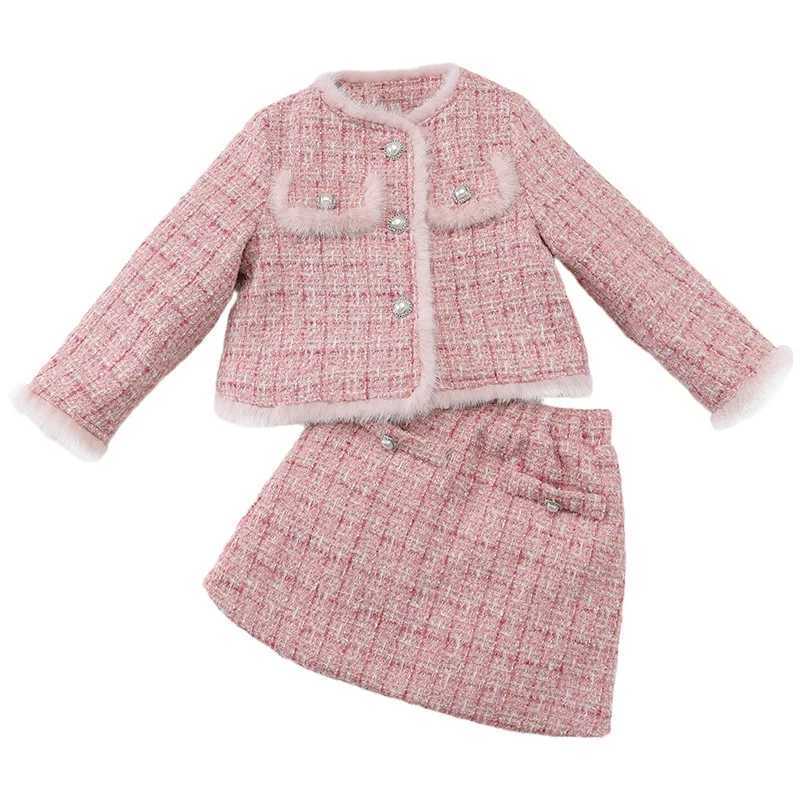 Girls cotton padded skirt set fashionable autumn and winter new style elegant socite jacket half skirt twopiece setW202 L2509265366