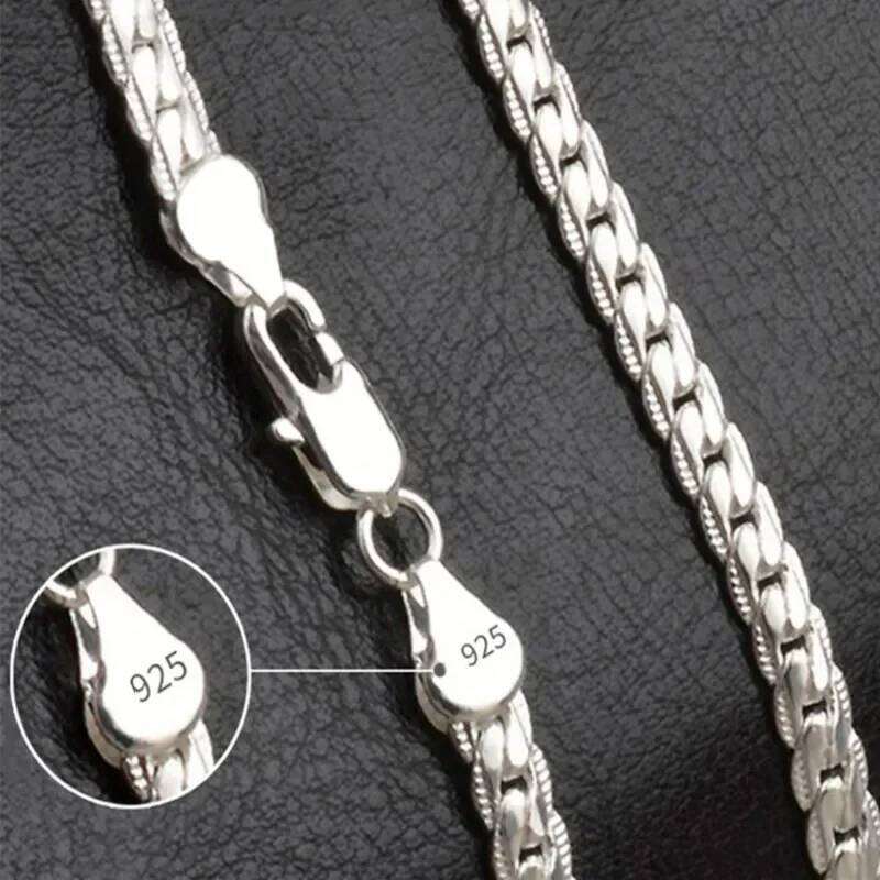 Sterling Sier 6MM Full Sideways Chain Necklace for Women Men Fashion 8/18/20/22/24 Inch Sets Wedding Jewelry Gift