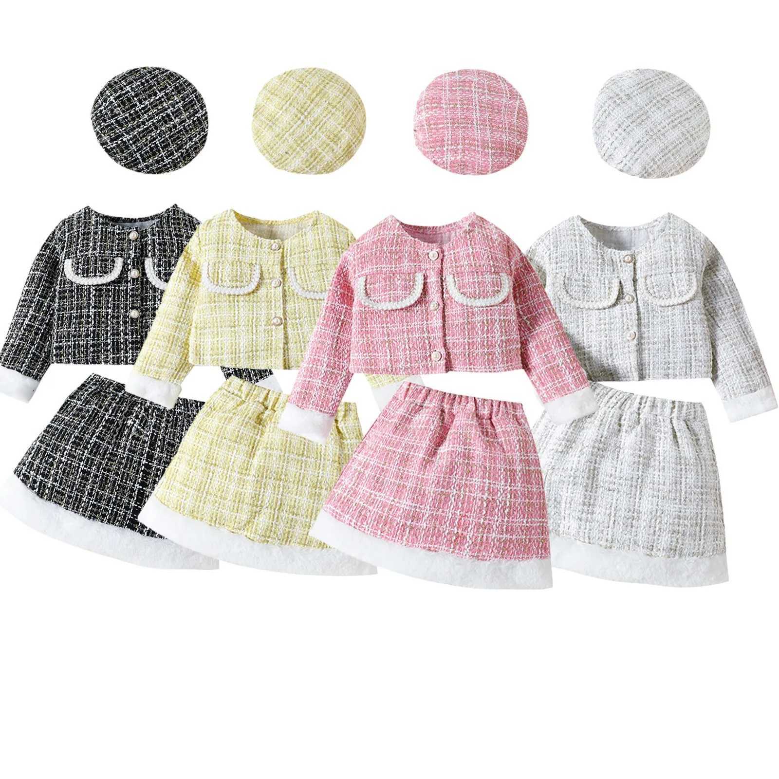 Childrens Sets Spring Autumn Kids Girls Clothes Korean Fashion Plaid Long Sleeve TopsSkirtHat Baby Boutique Clothing BC1335 L250926OEGV