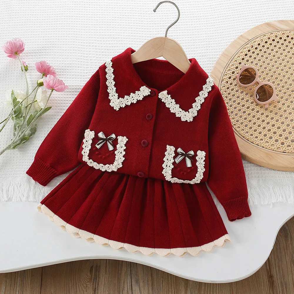 Girls Dress Clothing Sets Autumn Winter Children Woolen Jersey Sweaters Coats Skirts Kids Princess Suit For Baby Knitted Outfits L2509262JOG