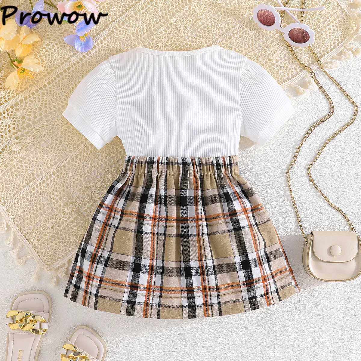 Prowow Summer Girl School Uniforms Plaid Bow Top and High Waist Plaid Skirt 2pcs Kids Academic Style Clothing Set 2025 L250926B00P
