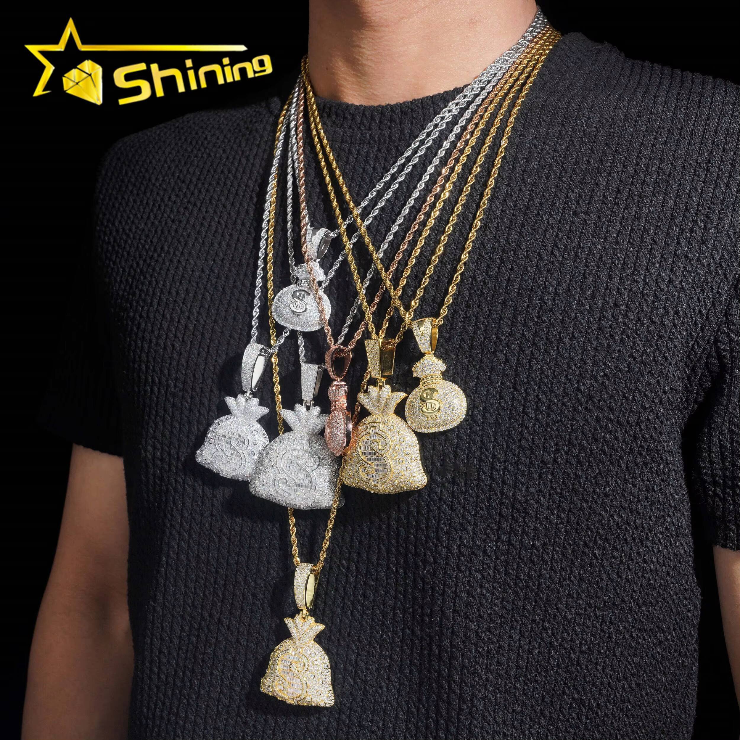 Pass Diamond Tester 925 Sterling Silver Wholesale Price Money Bag Iced Out Moissante Hip Hop Pendant