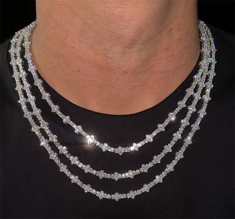 New Arrival 925 Sterling Silver Iced Out White Gold Pass Diamond Tester Rapper Jewelry 3MM Moissanite Cross Tennis Chain