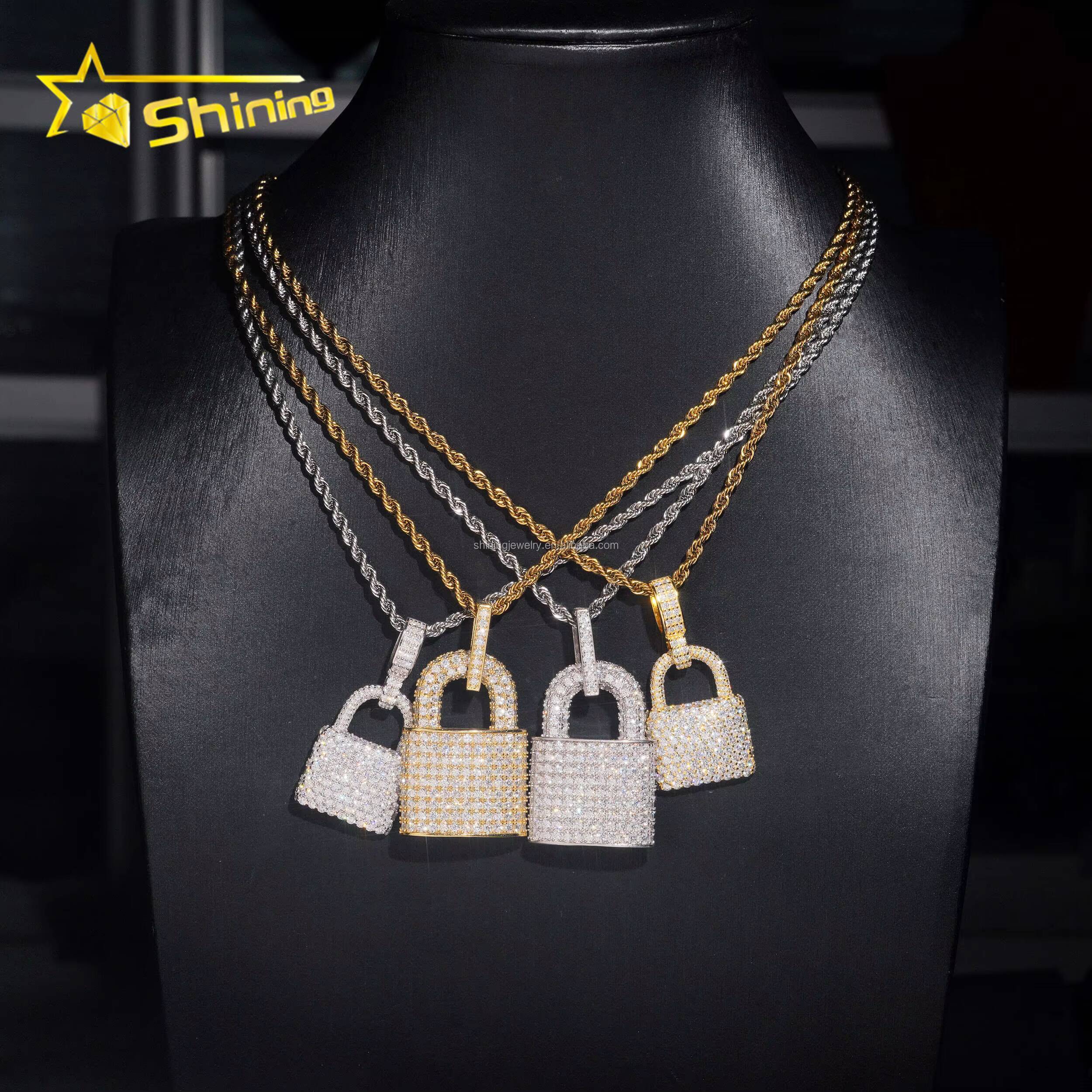 Hot Sale New Arrivals Pass Diamond Tester Rapper Jewelry VVS1 Moissanite Diamond S925 Silver Iced Out Man Lock Pendant Charms