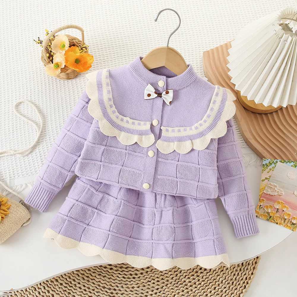 Girls Knitted Clothes Sets Spring Autumn Children Woolen Jersey Sweaters Coats Skirts Kids Princess Dress Suit For Baby Outfits L2509261DN4