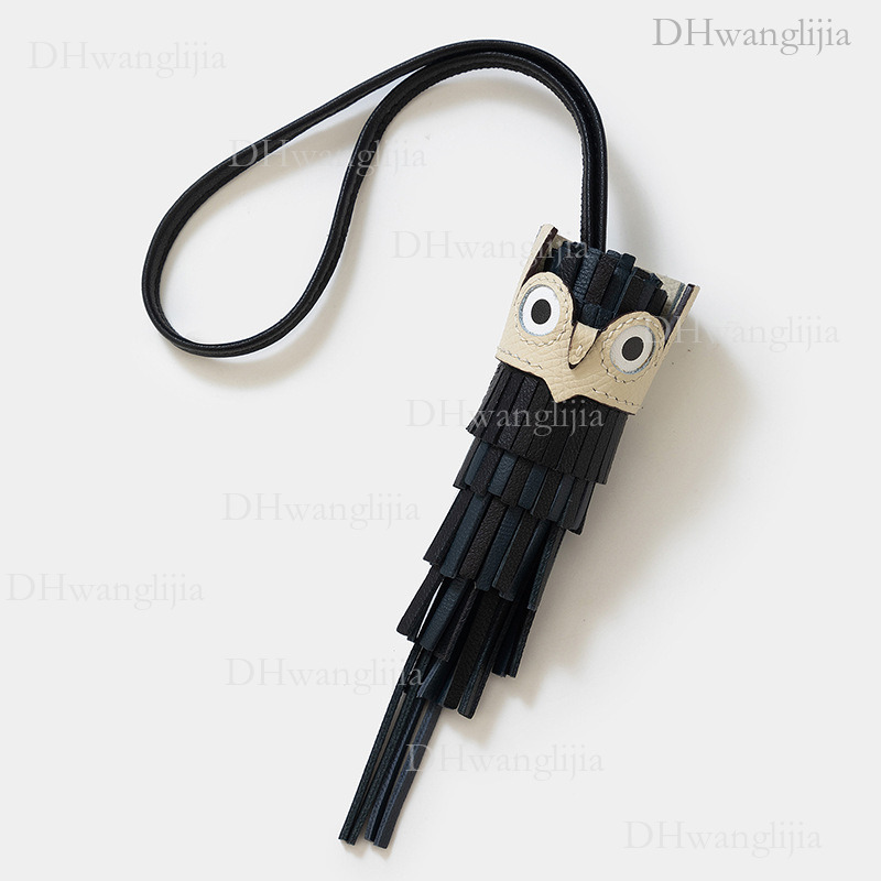 DH Luggage Accessories Live Sheepskin Tassel Owl Handmade Sewn Bag Key Car Accessory Pendant
