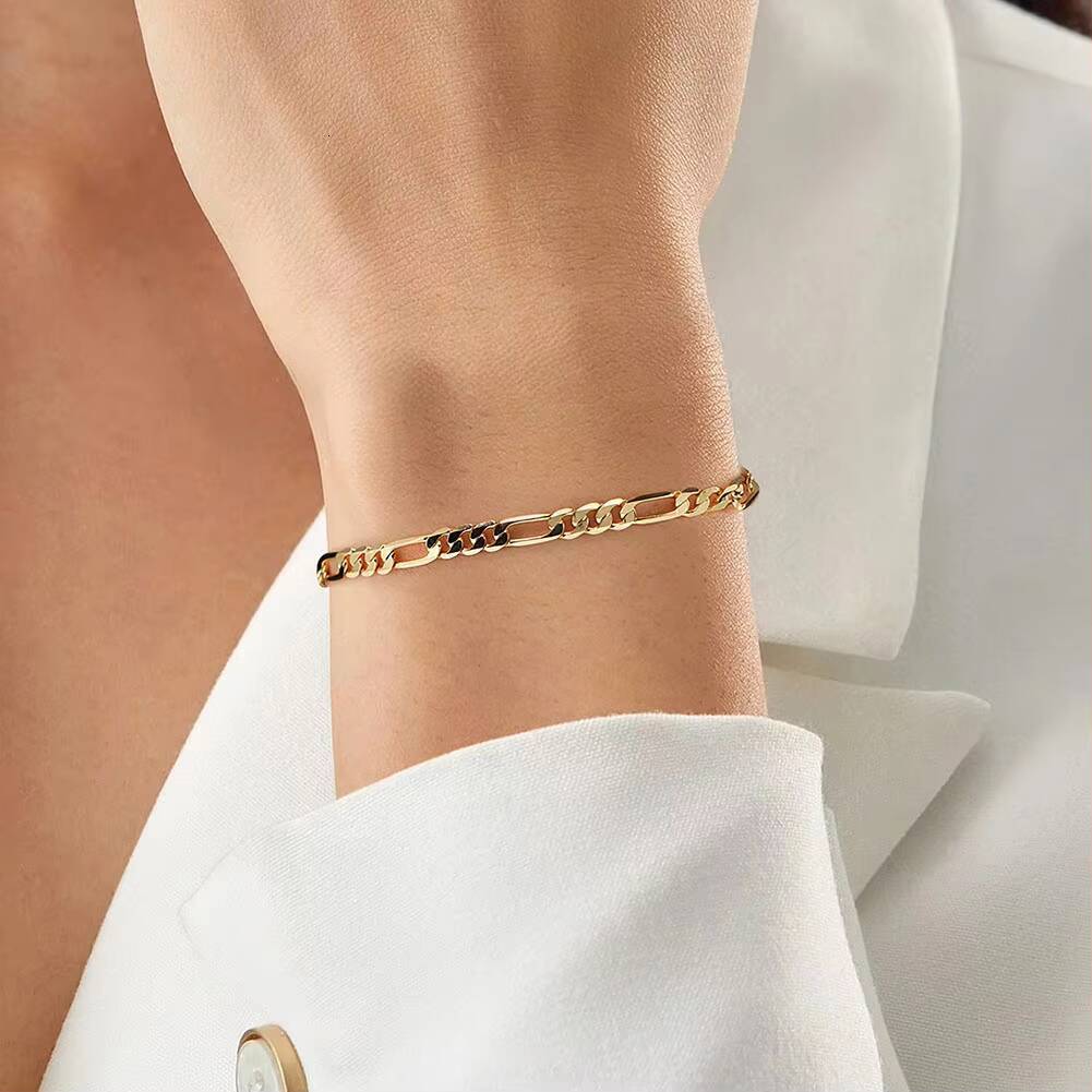 RINNTIN BSB6633 Solid 925 Sterling Silver Italian 33mm DiamondCut Figaro Chain Bracelet for Women Men Made in Italy