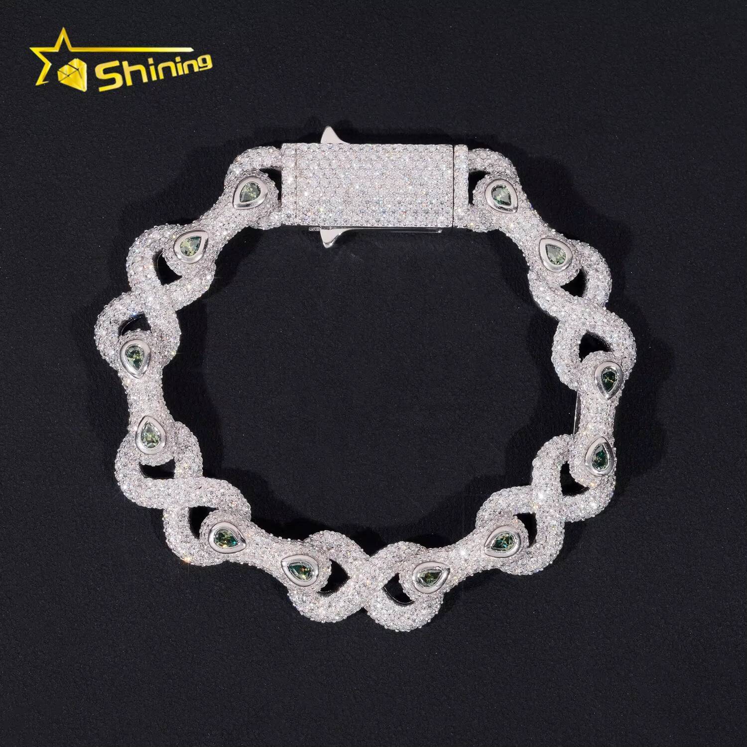 New Arrivals Iced Out Royal Blue Green Marquise Hip Hop Infinity Style 925 Sliver VVS Moissanite Bracelet Men Women