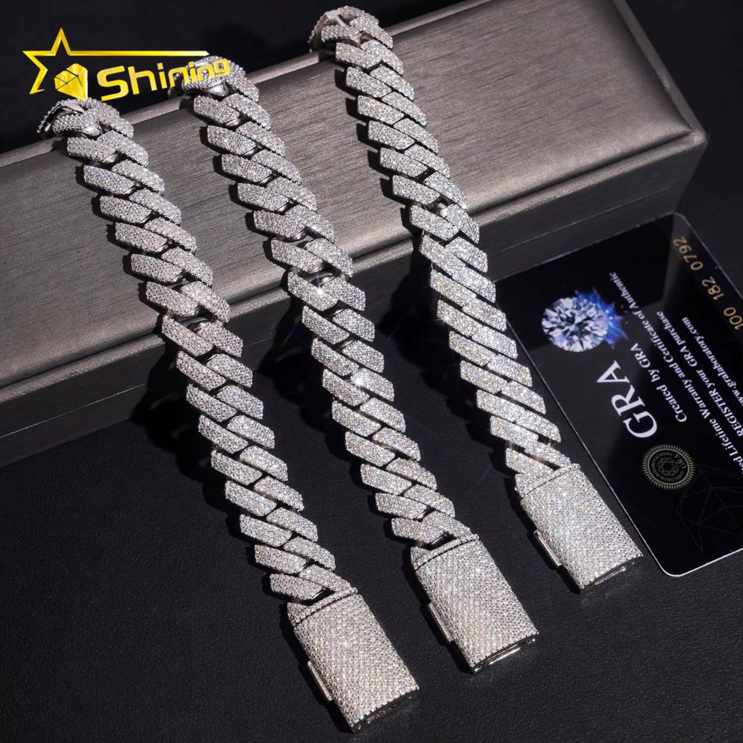 Hip Hop Mens Bracelet Fine Jewelry 925 Sterling Silver 15mm 3rows 4rows Moissanite Cuban Bracelet GRA Certificated