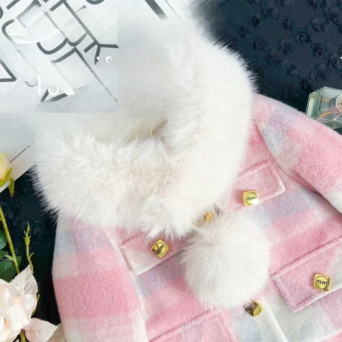 Single Breasted CoatShortskirt 2PCS Kids Winter Princess Clothes Set Toddler Girl Autumn Clothing Children Lattice Elegant Suit L2509261RC8