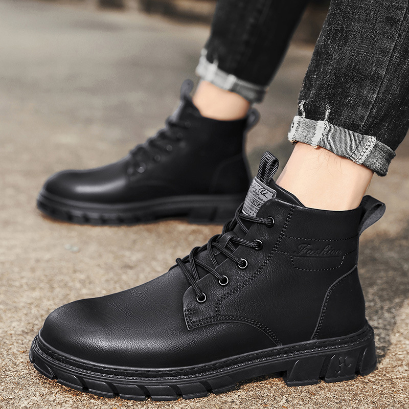 Live Streaming Men's Martin Autumn Winter New British Style Work Youth Trendy Leather Boots