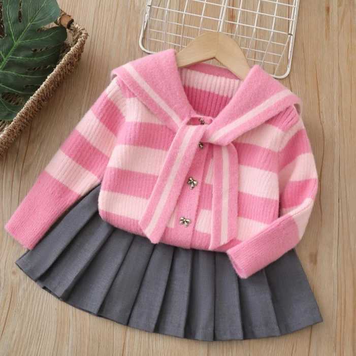 Girls Suit 2025 Autumn and Winter New Childrens Clothes Girls Baby Preppy Jumper Skirt Two Sets of Casual Simple Lovely L250926F100